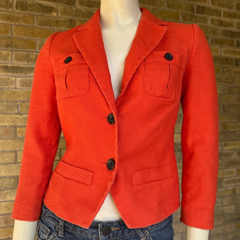Banana Republic 00P Textured Fitted Blazer 3/4 Sleeve Office Siren Orange